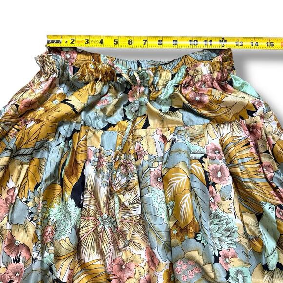VTG Royal Silk Tropical Forest Toucan Birds Pastel Drawstring Maxi Skirt Medium - Picture 10 of 14